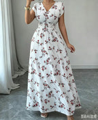 2026 New French V-neck Slim Waist Maxi Dress, Elegant and Stylish Dress (for European and American Cross-Border Amazon and AliExpress)