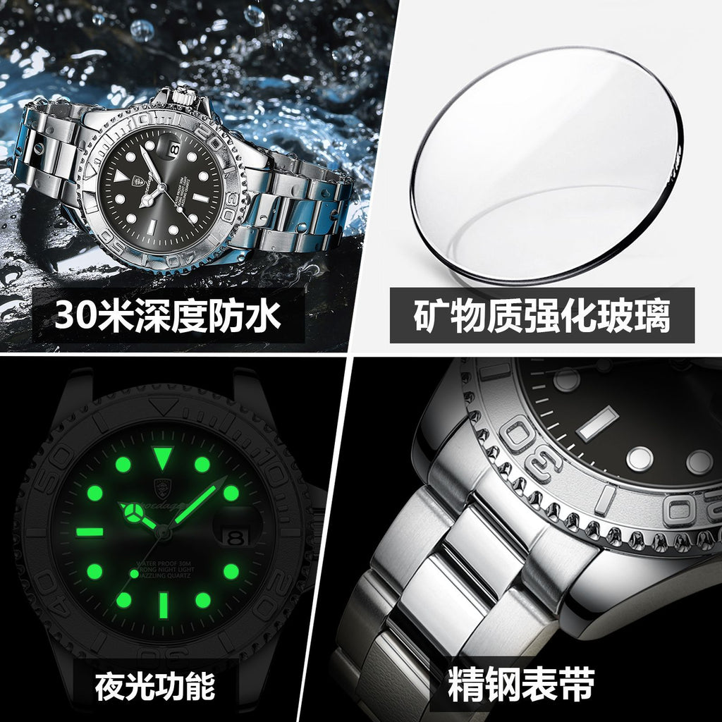 Men's Gray Quartz Watch - Waterproof, Steel Strap