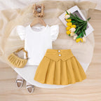 Cross-border European and American summer hot-selling girls suits, small and medium-sized children's flying sleeve short-sleeved tops, pleated skirt two-piece suits