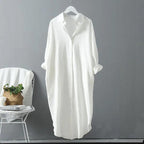 Cotton and linen sunscreen white shirt for women to wear as outerwear 2024 spring and summer new all-match loose casual tops mid-length shirt dress