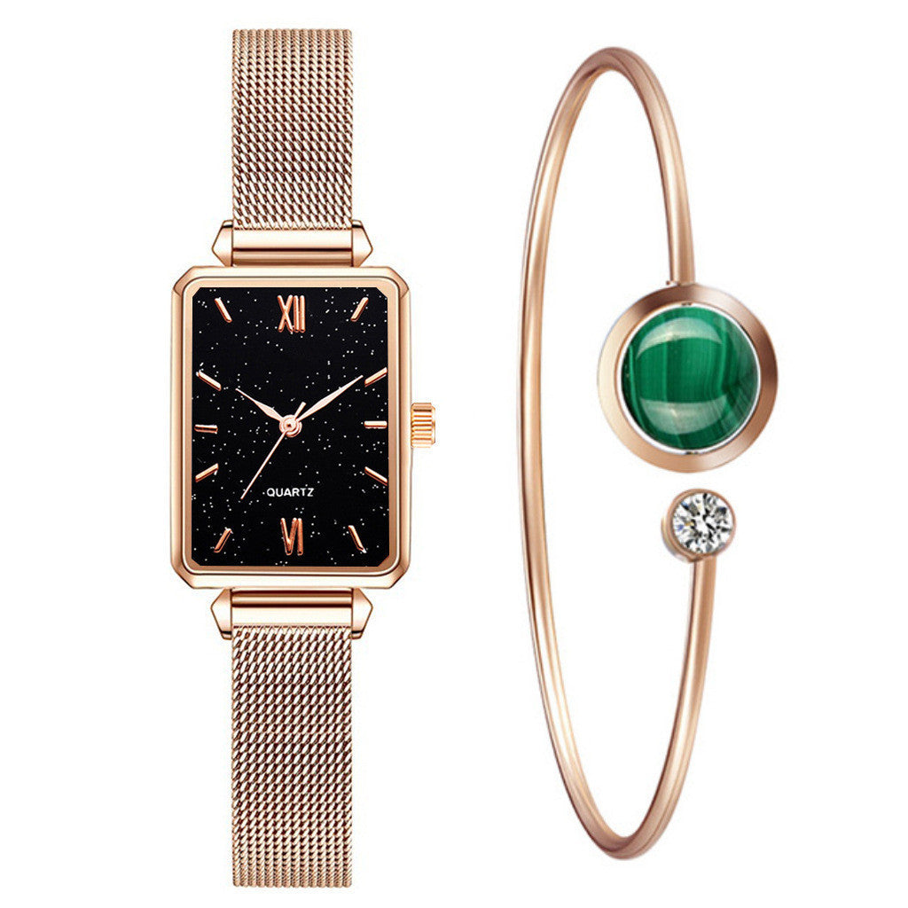 Women's Pink Square Dial Watch - World Time, Magnet Buckle