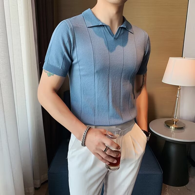 Men's Slim Fit Business Polo Knit Shirt | Aladinae