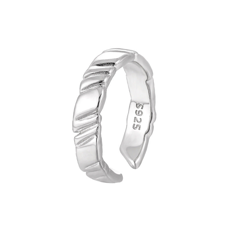 017 Korean style niche personalized silver pair ring simple geometric irregular texture texture S925 sterling silver ring for women