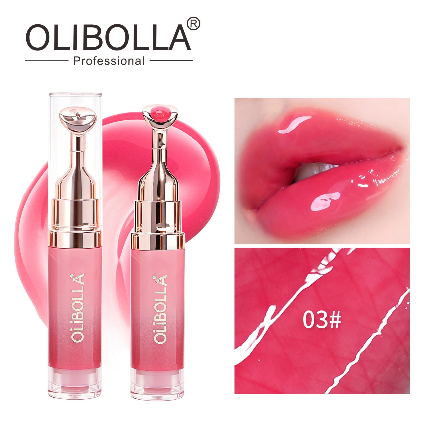 OLIBOLLA Metal Massage Head Mirror Lip Gloss Essence Moisturizes, Plumps, Reduces Lip Lines - Popular Makeup Product