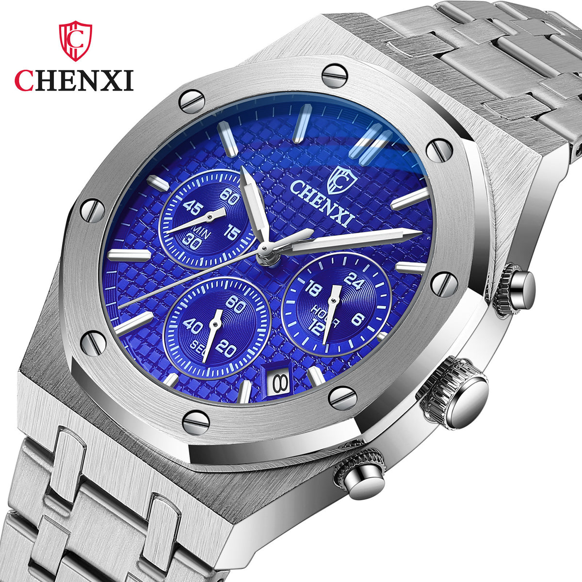 Men's Black Sports Quartz Watch - Steel Band, Waterproof