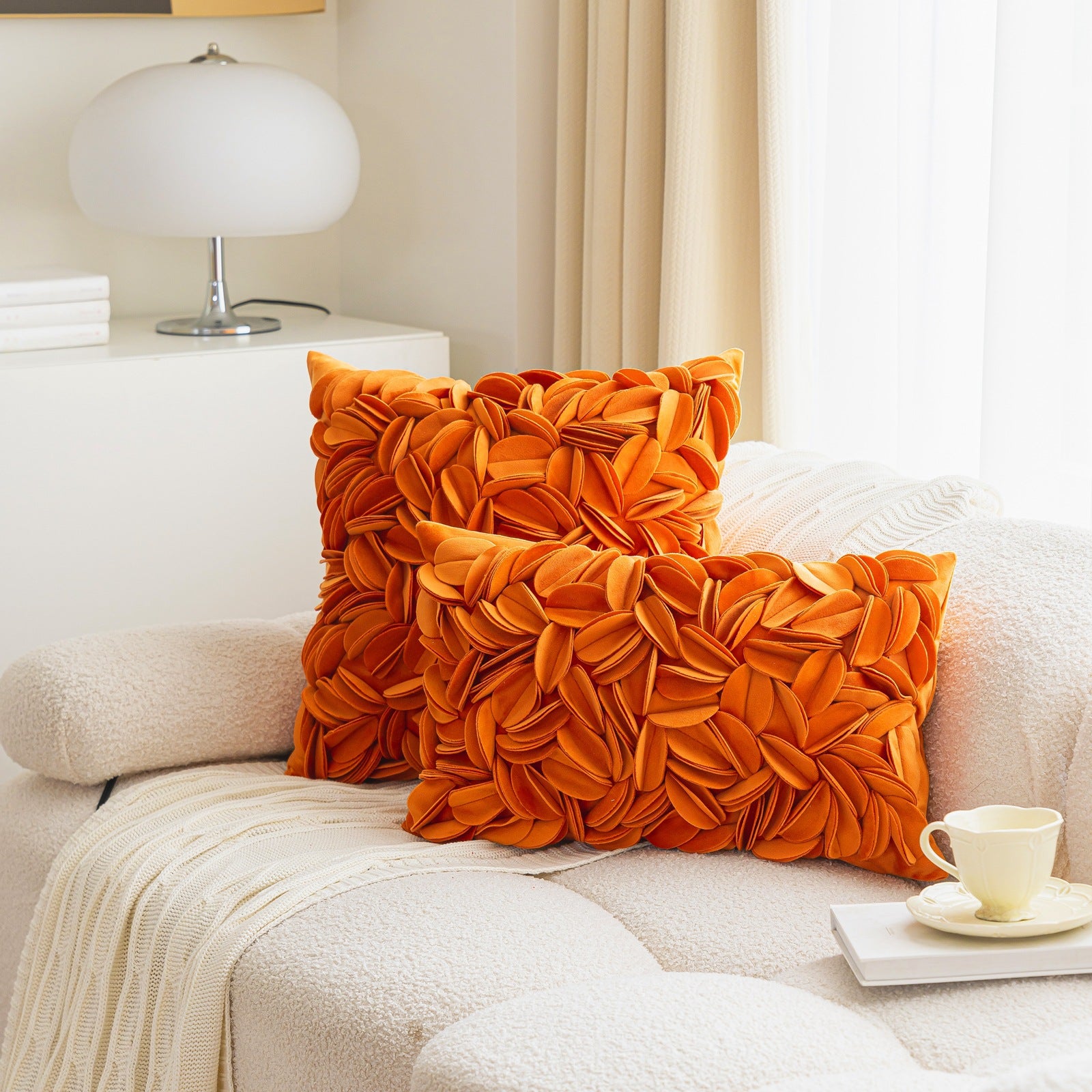 New minimalist luxury style handmade decorative pillowcase, solid color petal-patterned double-layered sofa cushion/bed backrest.