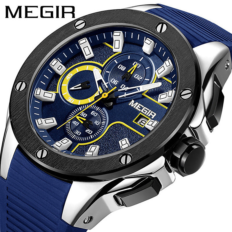 MEGIR cross-border explosive multifunctional fashion silicone strap sports quartz watch men's waterproof luminous wholesale watch