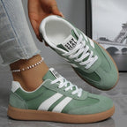 Women's Beige Flat Sneakers - Low-Top, Lace-Up