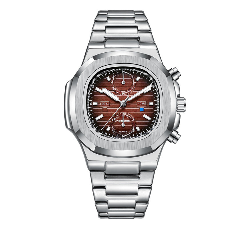 Men's Silver Black Multifunction Quartz Watch - 30M WR