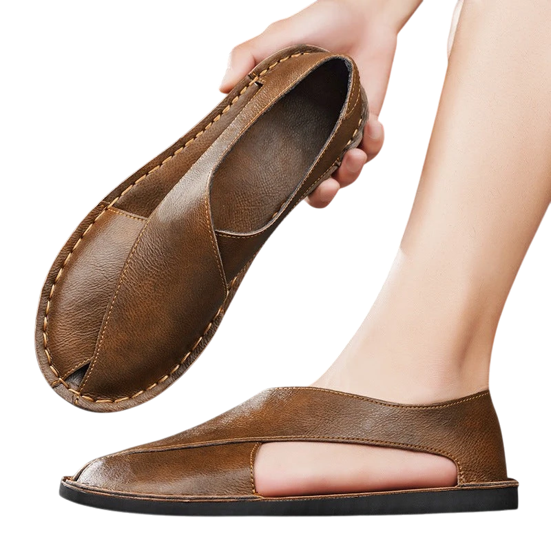 Men's Brown Slip-On Sandals – Round Toe | Aladinae