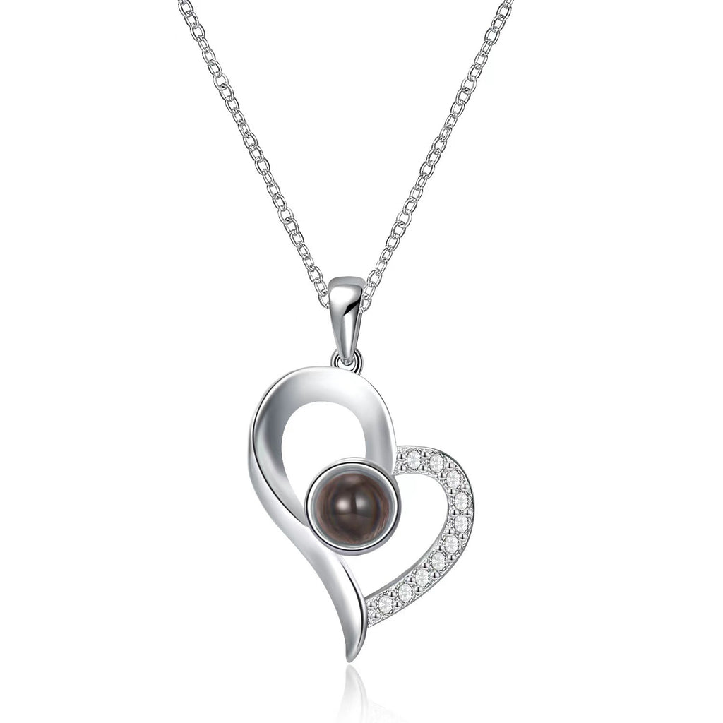 100 Languages S925 Sterling Silver Oblique Heart Memory Love Necklace I Love You Tik Tok Projection Gift No Fading