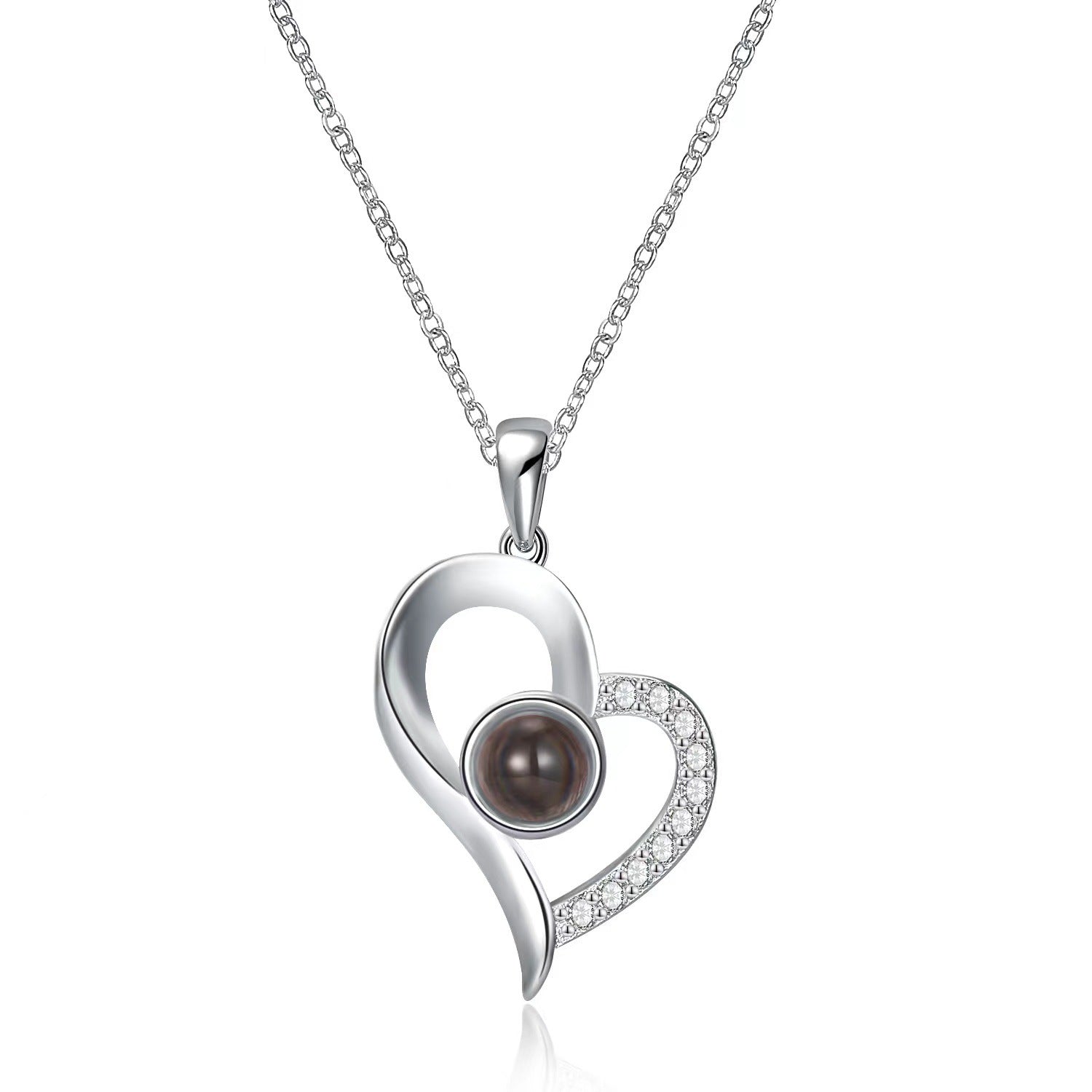 100 Languages S925 Sterling Silver Oblique Heart Memory Love Necklace I Love You Tik Tok Projection Gift No Fading