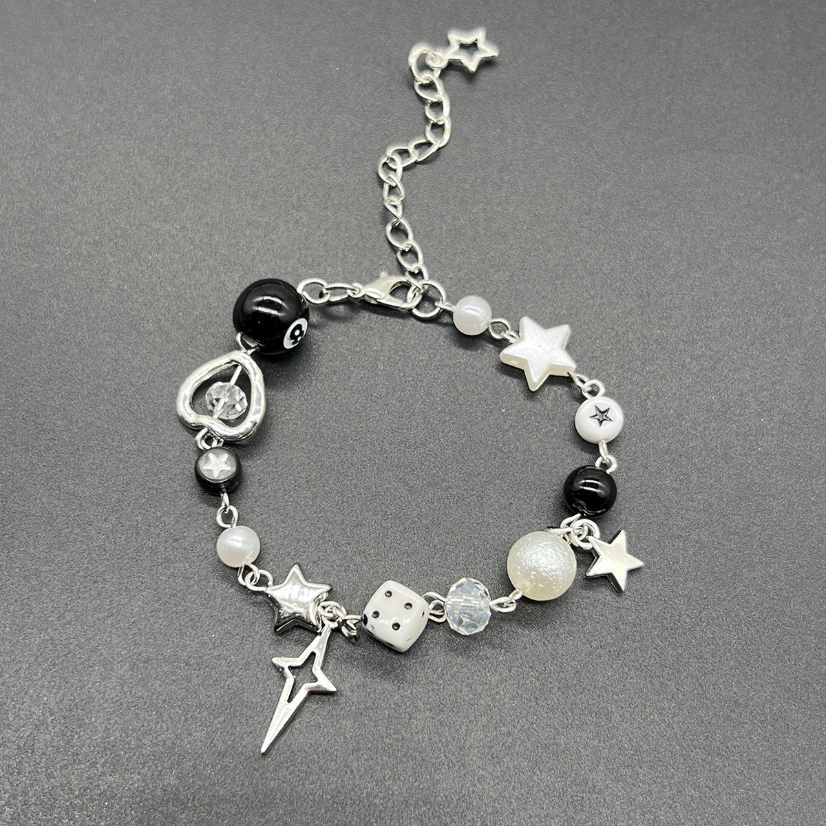 European and American cross-border bracelet couple bestie black and white dice hip-hop handmade guitar microphone five-pointed star hand jewelry