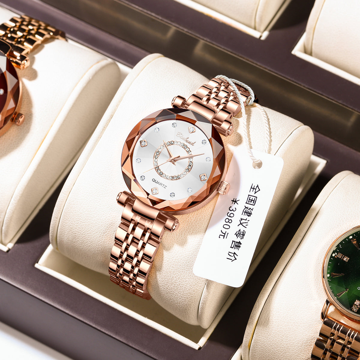 Women's Rose Gold Red Dial Quartz Watch - Waterproof