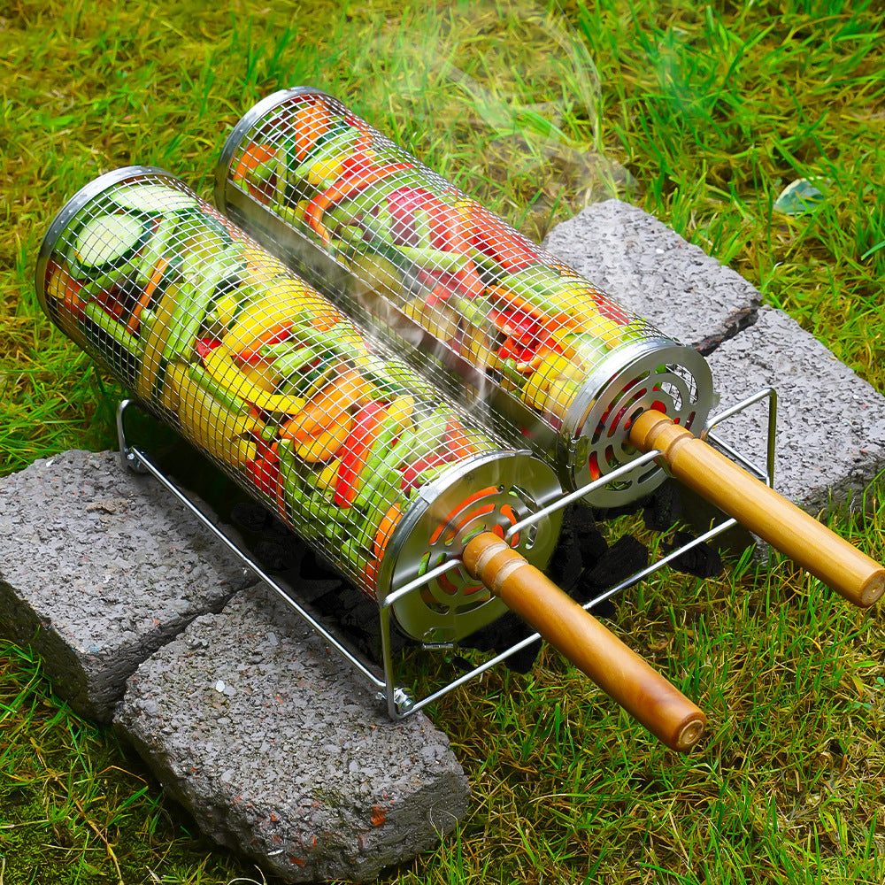 Amazon Rolling BBQ Basket Outdoor BBQ Grill Basket 304 Stainless Steel Perforated BBQ Tube BBQ Net