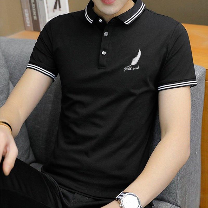 Men's Gray Polo Shirt - Stand-Up Collar, Short Sleeve
