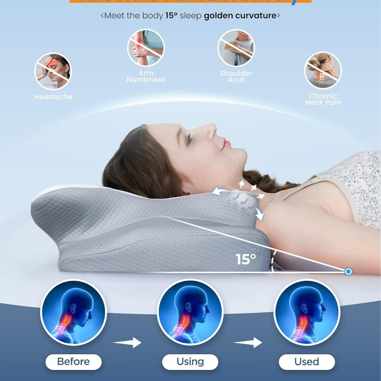 Amazon butterfly-shaped pillow for neck support, deep sleep, pressure relief, side sleeping, slow rebound memory foam pillow for cervical spine.