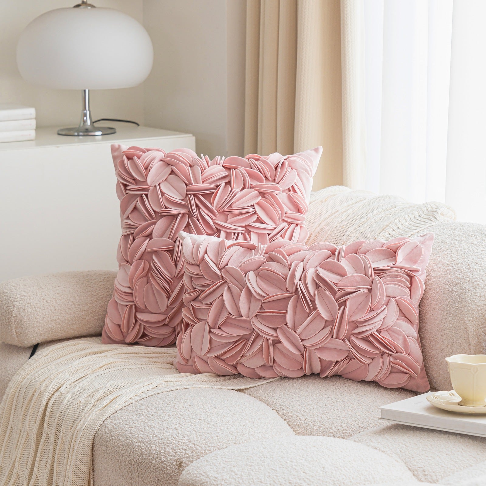 New minimalist luxury style handmade decorative pillowcase, solid color petal-patterned double-layered sofa cushion/bed backrest.