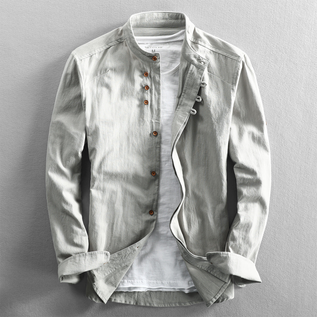 Men's Chinese Style Linen Stand Collar Shirt | Aladinae