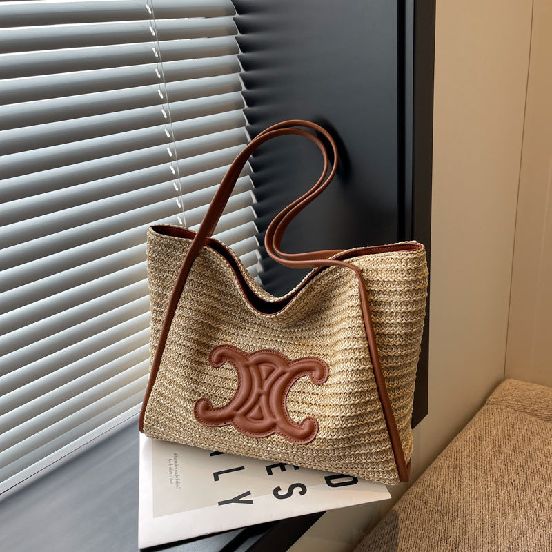 Women's straw bag, 2025 summer new arrival, handmade woven basket bag, vacation beach bag, shoulder bag, underarm bag.