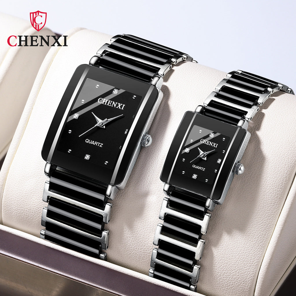 Women's Black Ceramic Square Watch - Quartz, Luminous