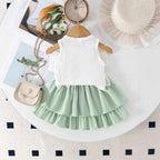 Foreign trade cross-border European and American summer cute girl suits small and medium children's bow decorated sleeveless tops and tutu skirts