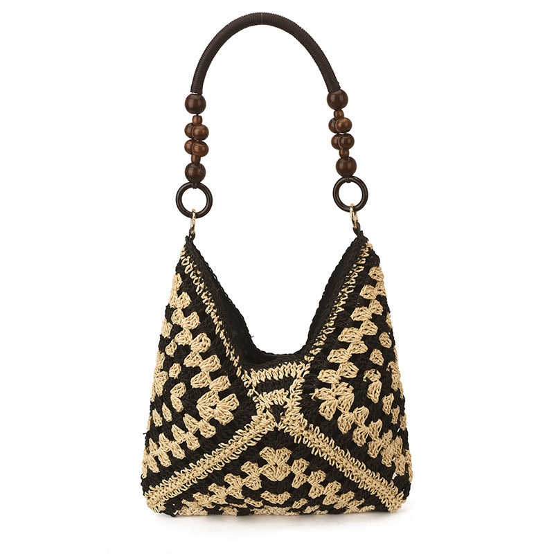 Handmade woven straw bag for women, large capacity, hot-selling new style for summer 2026, shoulder bag for commuting, beach vacation, and beach.