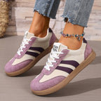Women's Beige Flat Sneakers - Low-Top, Lace-Up