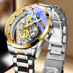 Men's Silver Skeleton Dial Quartz Watch - Steel Strap