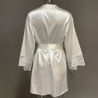 Satin lace-trimmed long-sleeved loose-fitting pajamas/robe with drawstring, 2026 European and American spring/summer new style women's loungewear.