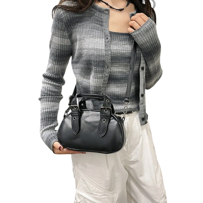 Retro niche trend rivet hand-held bowling bag female 2025 spring new high-end hot girl messenger bag