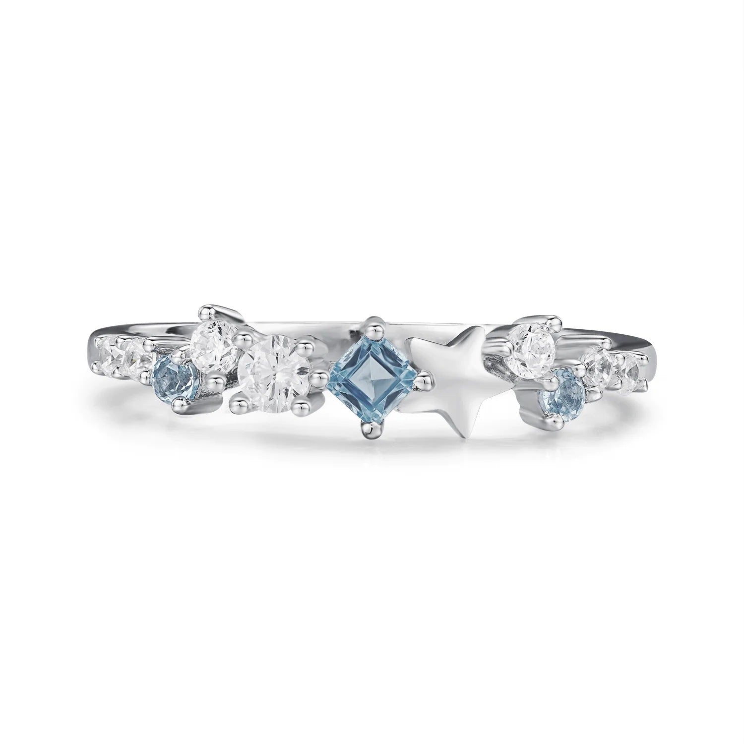 Cross-border hot selling s925 sterling silver five-pointed star white blue zircon ring female simple fashion European and American style index finger ring