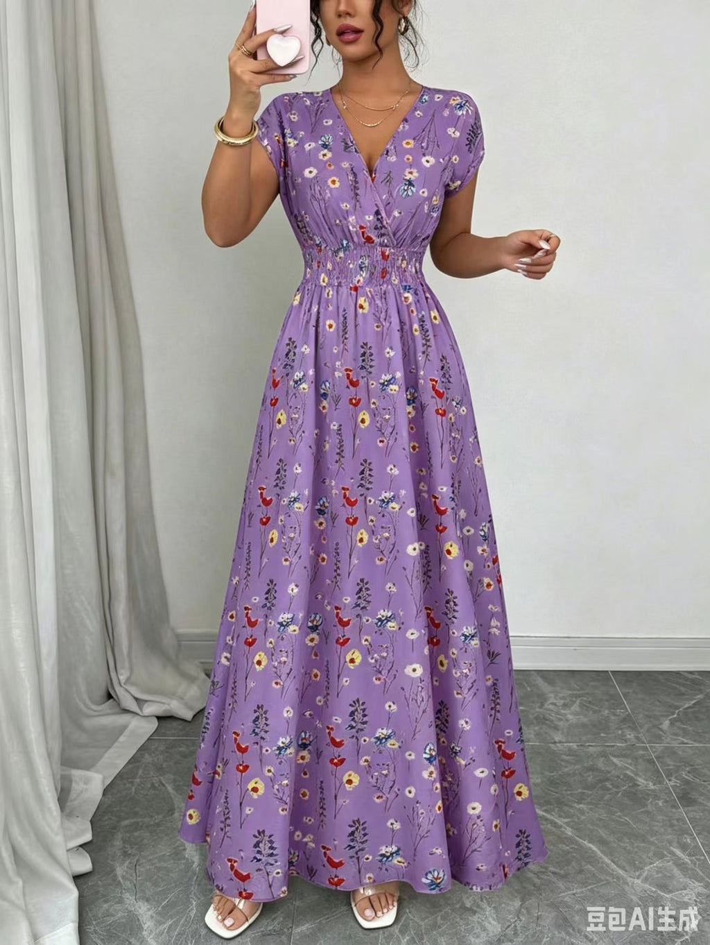 2026 New French V-neck Slim Waist Maxi Dress, Elegant and Stylish Dress (for European and American Cross-Border Amazon and AliExpress)