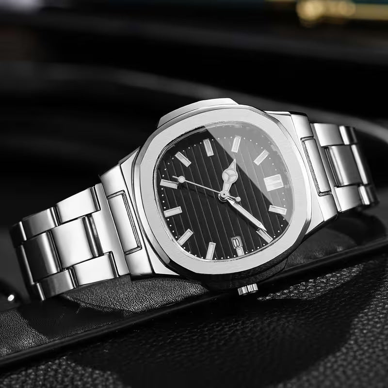 Men's Square Steel Watch - Black, Quartz