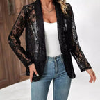 2024 European and American cross-border spring/summer stylish and versatile solid color lace shirt jacket