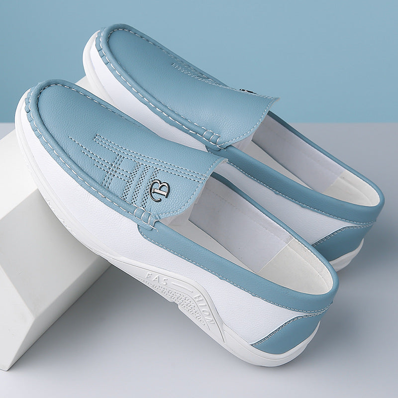 Men's White Soft Sole Leather Slip-On Shoes | Aladinae