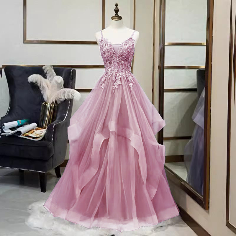 Women's V-Neck Evening Gown with Spaghetti Straps