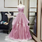 Women's V-Neck Evening Gown with Spaghetti Straps