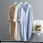 Cotton and linen sunscreen white shirt for women to wear as outerwear 2024 spring and summer new all-match loose casual tops mid-length shirt dress
