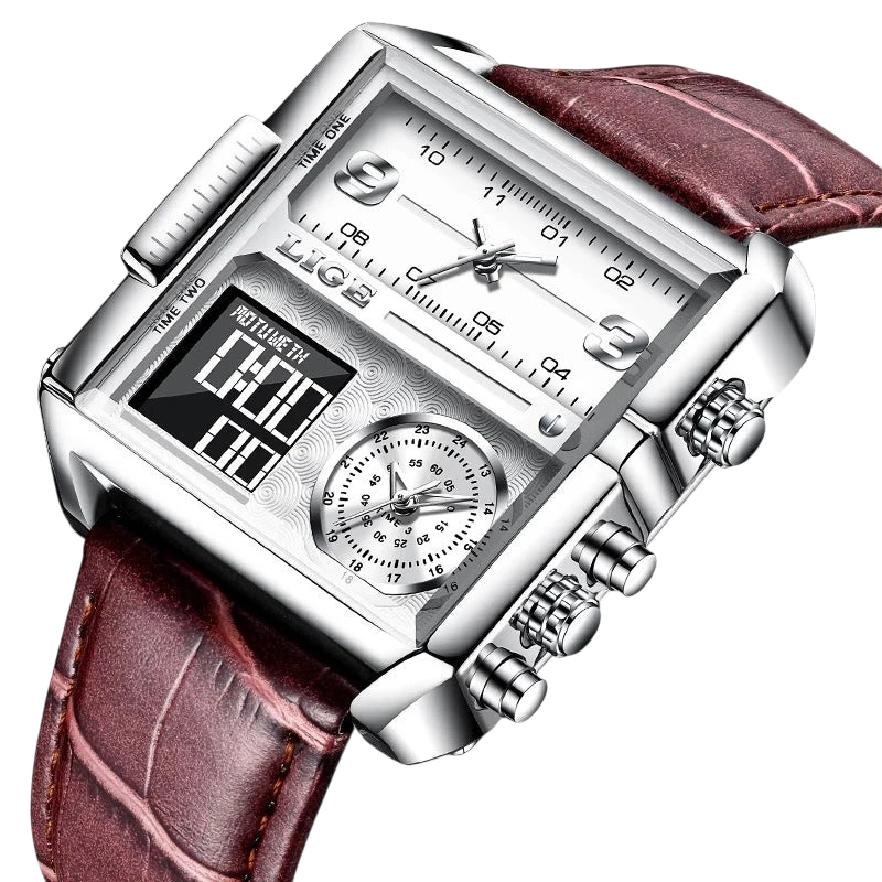 LIGE new electronic quartz dual display watch men's waterproof watch multi-function electronic watch quartz watch