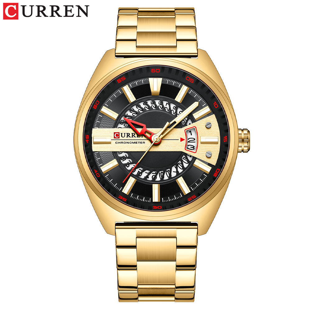 Men's White Black Steel Quartz Watch - Calendar