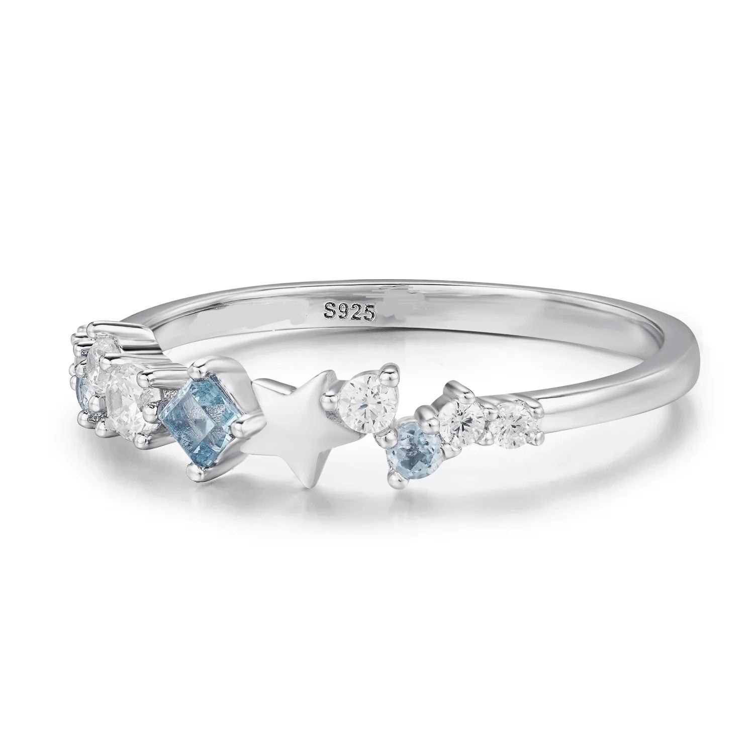 Cross-border hot selling s925 sterling silver five-pointed star white blue zircon ring female simple fashion European and American style index finger ring