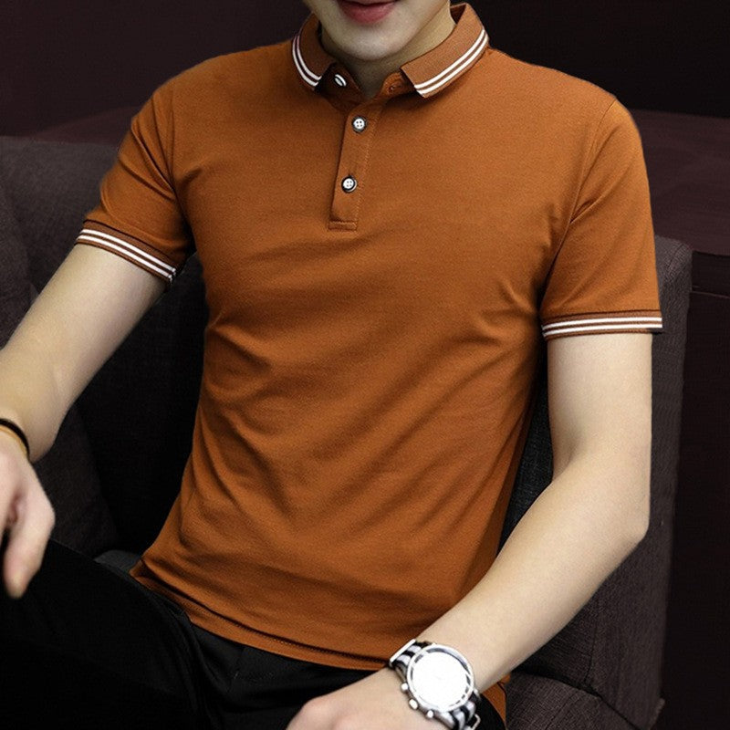 Men's Gray Polo Shirt - Stand-Up Collar, Short Sleeve