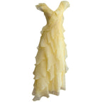 French-style sexy V-neck dress with irregular cake skirt, ruffled hem, long vacation dress 69777