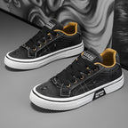 Men's Black Canvas Sneakers - Low-Top, Lace-Up