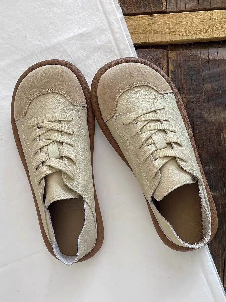 Soft and comfortable leather leather shoes that feel like stepping on shit, autumn single shoes, ugly and cute shoes, women's shoes, literary and artistic forest women's white shoes, round-toe cute shoes