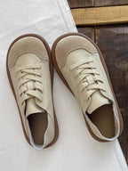 Soft and comfortable leather leather shoes that feel like stepping on shit, autumn single shoes, ugly and cute shoes, women's shoes, literary and artistic forest women's white shoes, round-toe cute shoes