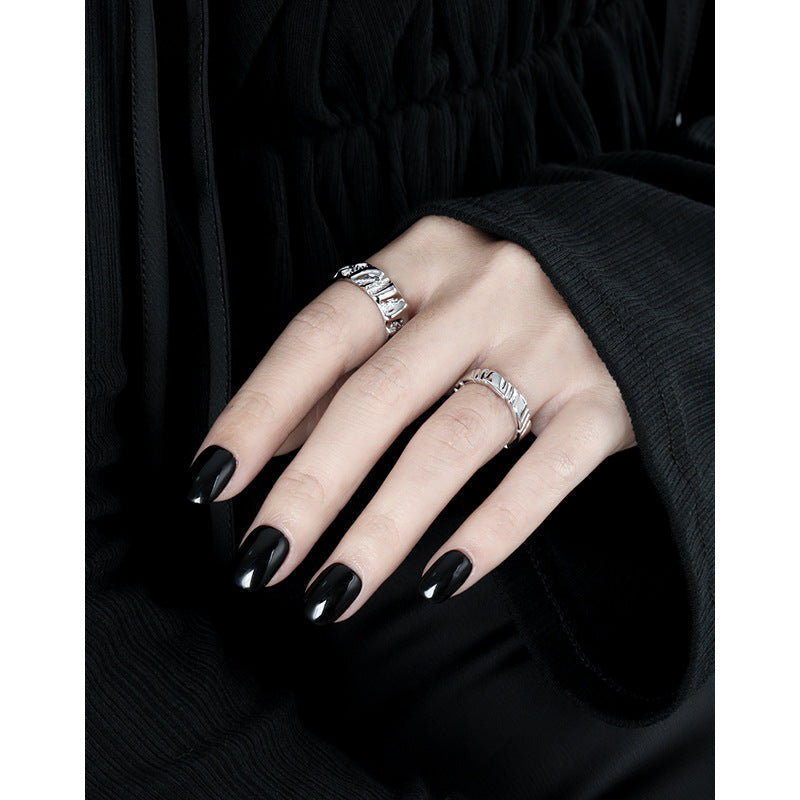 017 Korean style niche personalized silver pair ring simple geometric irregular texture texture S925 sterling silver ring for women