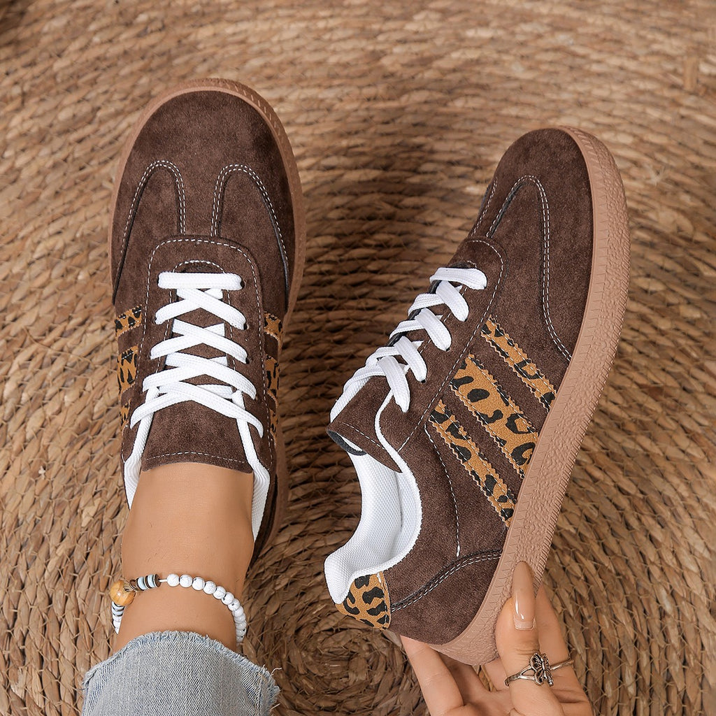 Women's Beige Flat Sneakers - Low-Top, Lace-Up