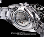 Men's Black Silver Automatic Mechanical Watch - Steel Strap